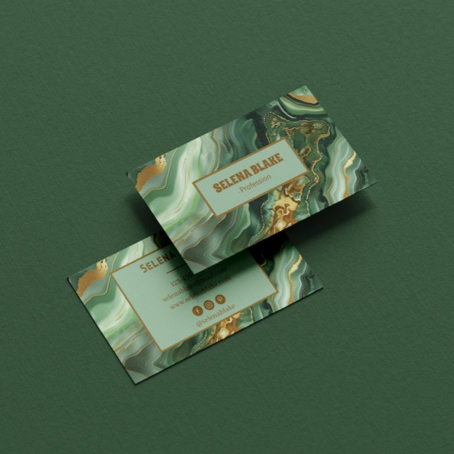 Tarjeta De Visita Elegante Agate Verde con Glitte de Oro - Moderno (Subido por el creador)