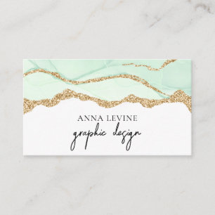 Tarjeta De Visita Elegante Agate verde marino y oro