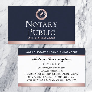 Tarjeta De Visita Elegante Agente de Firma de Préstamo Notarial Azul