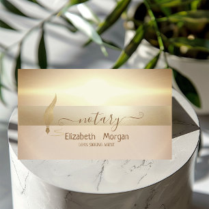 Tarjeta De Visita Elegante Agente de Firma Notarial con Pluma de Oro