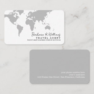 Tarjeta De Visita Elegante agente de viajes mapa gris del mundo