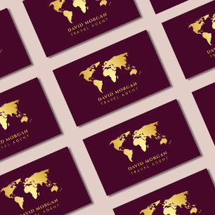 Tarjeta De Visita Elegante Agente De Viajes World Map Burgundy And G