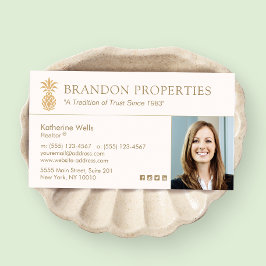 Tarjeta De Visita Elegante agente inmobiliario de piña de oro Photo