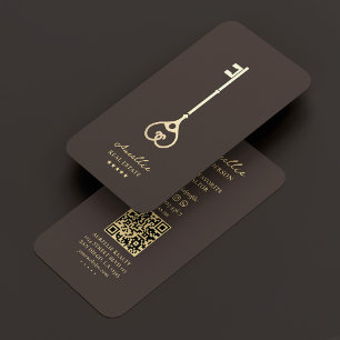Tarjeta De Visita Elegante Agente Inmobiliario Llave Branding de Cor