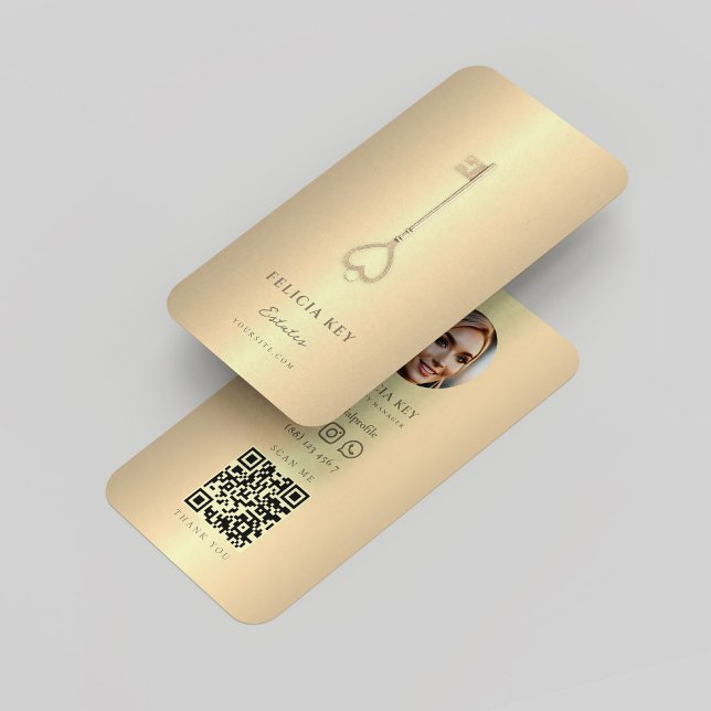Tarjeta De Visita Elegante Agente Inmobiliario QR Gold (Elegant Real Estate Agent QR Gold Business Card
)