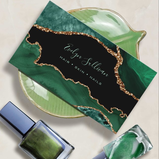 Tarjeta De Visita elegante aguijón verde acuarela sobre negro (Subido por el creador)