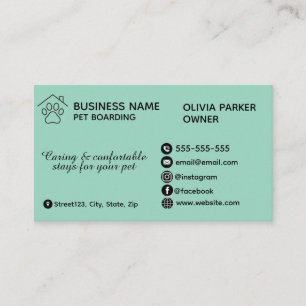 Tarjeta De Visita Elegante alojamiento de mascotas minimalista perso