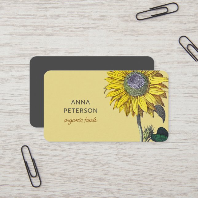 Tarjeta De Visita Elegante amarillo girasol amarillo beige gris (Anverso/Reverso In Situ)