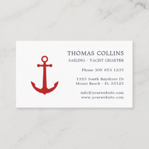 Tarjeta De Visita Elegante Anclaje Náutico Azul y Rojo de la Marina 