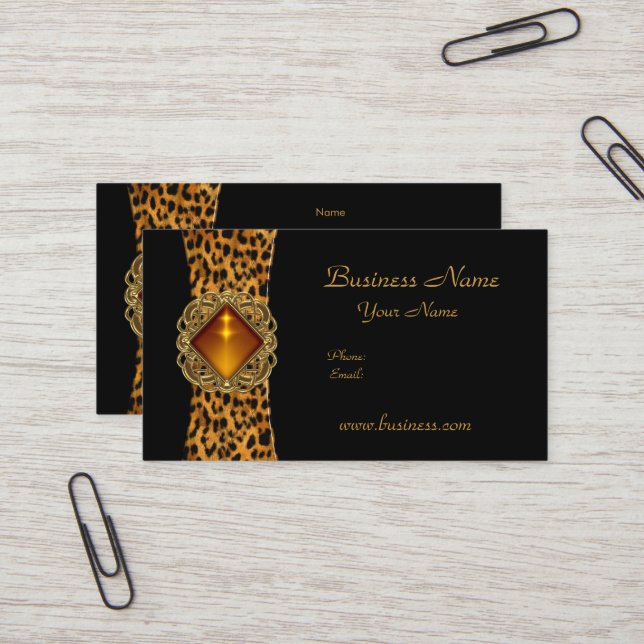Tarjeta De Visita Elegante animal elegante de leopardo negro (Anverso/Reverso In Situ)