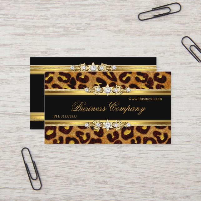 Tarjeta De Visita Elegante animal negro leopardo dorado (Anverso/Reverso In Situ)