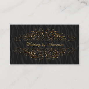 Tarjeta De Visita Elegante Antique Gold Swirls Zebra Stripes