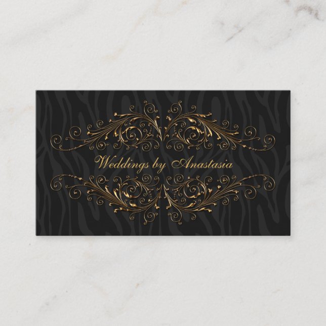 Tarjeta De Visita Elegante Antique Gold Swirls Zebra Stripes (Anverso)