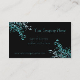 Tarjeta De Visita Elegante Aqua Floral Embellecido