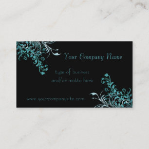 Tarjeta De Visita Elegante Aqua Floral Embellecido