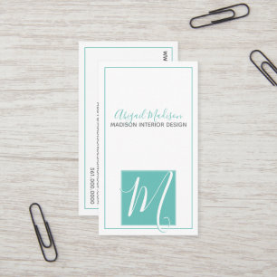 Tarjeta De Visita Elegante Aqua Minimalista + Script #Monograma