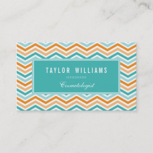 Tarjeta De Visita Elegante, Aqua Turquesa y Naranja Chevron