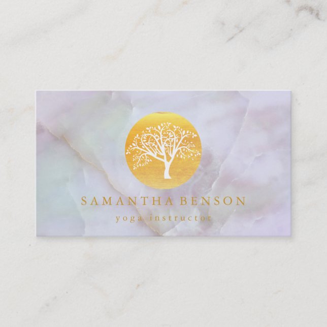 Tarjeta De Visita Elegante Árbol acuático dorado Yoga y Meditación B (Anverso)