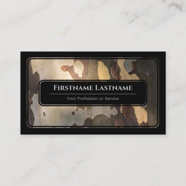 Tarjeta De Visita Elegante árbol de grano de madera con marco negro (Anverso)