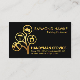 Tarjeta De Visita Elegante árbol de herramientas de mano Gold