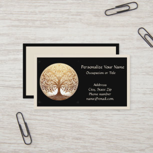 Tarjeta De Visita Elegante Árbol de la Vida en Oro Yoga Zen sobre Ne