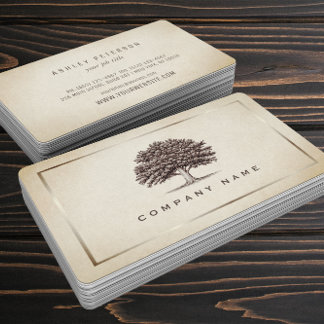 Tarjeta De Visita Elegante árbol de roble antiguo vintage