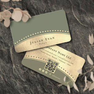 Tarjeta De Visita Elegante Arco de Vinilo Dorado Verde Salvia