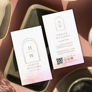 Tarjeta De Visita Elegante arco simple monograma   Rubor Pink