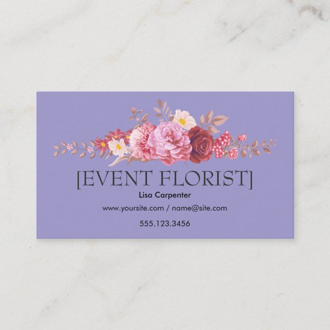 Tarjeta De Visita Elegante arreglo de flores rojas rosadas de Bonito (Anverso)