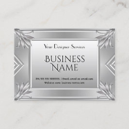 Tarjeta De Visita Elegante Art Decó Faux Silver Metalizado Cromo