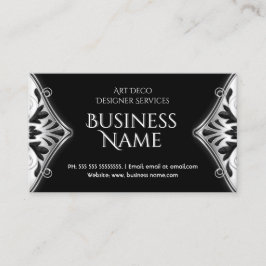 Tarjeta De Visita Elegante Art Deco Floral de plata negra