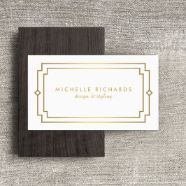 Tarjeta De Visita Elegante Art Deco Profesional Blanco/Oro
