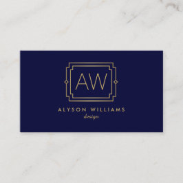Tarjeta De Visita Elegante Art Deco Profesional Monograma Navy/Oro