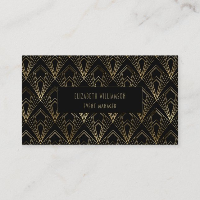 Tarjeta De Visita Elegante Art Deco Profesional | Negro y oro (Anverso)