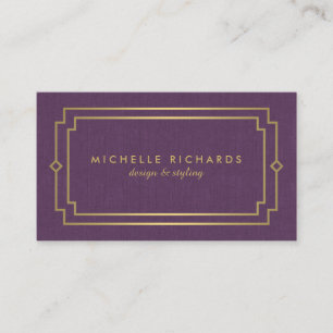 Tarjeta De Visita Elegante Art Deco Profesional Púrpura/Oro