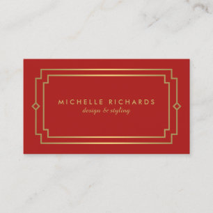 Tarjeta De Visita Elegante Art Deco Profesional Rojo/Oro