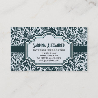 Tarjeta De Visita Elegante Art Nouveau Arts and Crafts Green Pattern