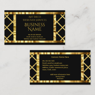 Tarjeta De Visita Elegante Arte Deco Moderno Aplastado Dorado Negro