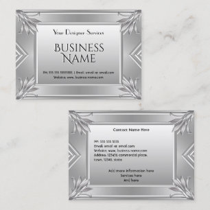 Tarjeta De Visita Elegante Arte Deco Moderno Falso Cromo Metal Plate