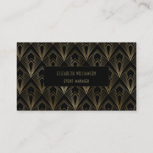 Tarjeta De Visita Elegante Arte Deco Profesional   Negro y Dorado