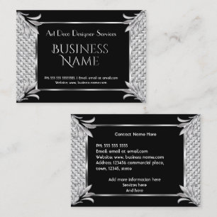 Tarjeta De Visita Elegante Arte Deco Retro Negro Plata Mimbre
