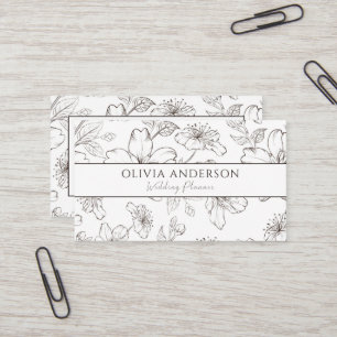 Tarjeta De Visita Elegante arte floral floral blanco y negro de líne