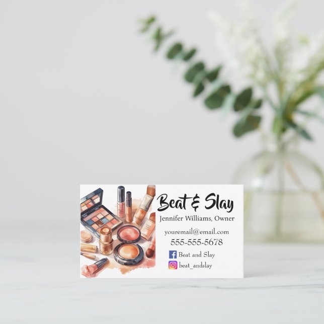 Tarjeta De Visita Elegante Artista De Maquillaje (Anverso de pie)