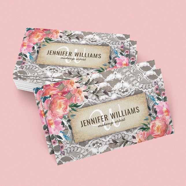 Tarjeta De Visita Elegante artista de maquillaje Boda floral rústica (Subido por el creador)