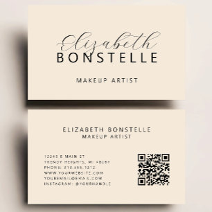 Tarjeta De Visita Elegante artista de maquillaje Código QR Beige neu