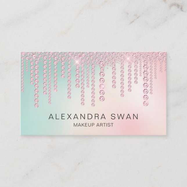 Tarjeta De Visita Elegante artista de maquillaje de diamantes rosas  (Anverso)