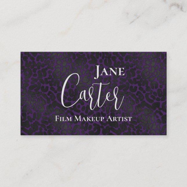 Tarjeta De Visita Elegante artista de maquillaje de filme morado neg (Anverso)
