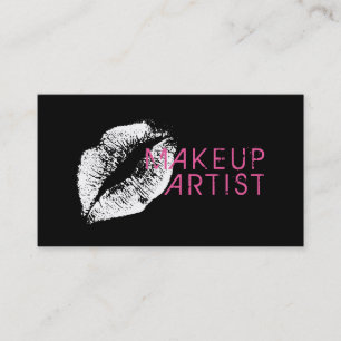 Tarjeta De Visita Elegante artista de maquillaje de labios blancos
