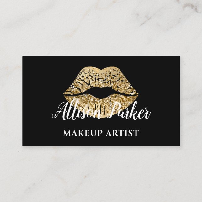 Tarjeta De Visita Elegante artista de maquillaje de labios de oro (Anverso)