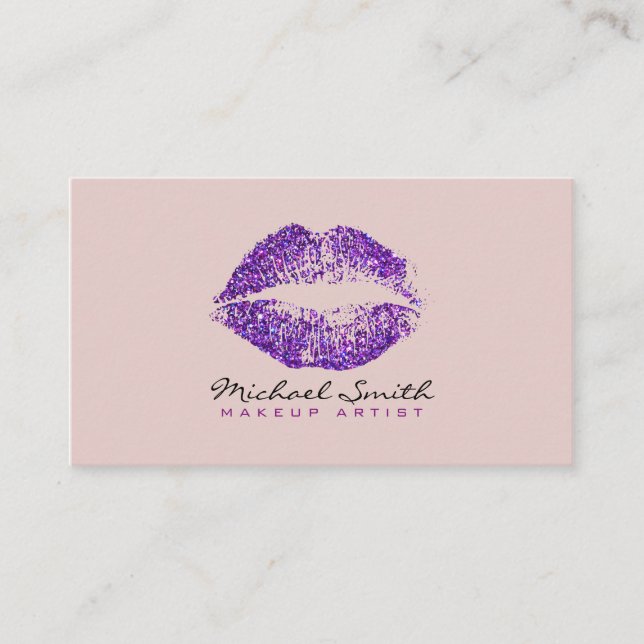 Tarjeta De Visita Elegante artista de maquillaje de labios púrpura # (Anverso)